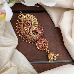 Designer Peacock Bun Billai-Jada Billai-Red-Pearl-G13122