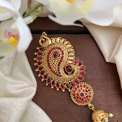 Designer Peacock Bun Billai-Jada Billai-Red-Pearl-G13122