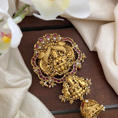 Antique Temple Jada Billai-Lakshmi Bun Billai-Red Beads-Pearl-G13142