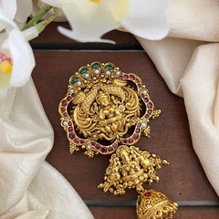 Antique Temple Jada Billai-Lakshmi Bun Billai-Red Green-Golden Pearl-G13144