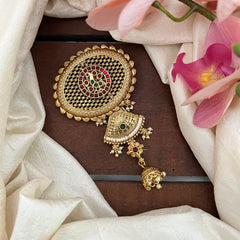 Unique Peacock Bun Billai-Jhumka Jada Billai-Red Green-G13115