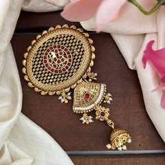 Unique Peacock Bun Billai-Jhumka Jada Billai-Red-G13114