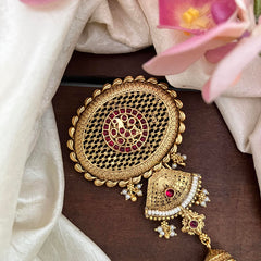 Unique Peacock Bun Billai-Jhumka Jada Billai-Red-G13114