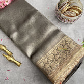 Vriksham Janhvi Kapoor Grey Organza Saree-Lace Border-Handloom-VS4232