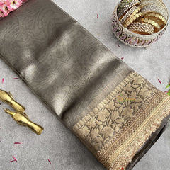 Vriksham Janhvi Kapoor Grey Organza Saree-Lace Border-Handloom-VS4232