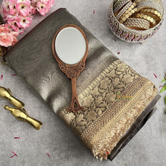 Vriksham Janhvi Kapoor Grey Organza Saree-Lace Border-Handloom-VS4232