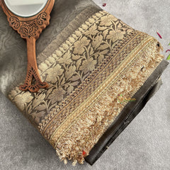 Vriksham Janhvi Kapoor Grey Organza Saree-Lace Border-Handloom-VS4232