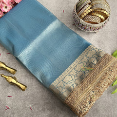 Vriksham Janhvi Kapoor Sky Blue Organza Saree-Lace Border-Handloom-VS4231