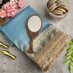 Vriksham Janhvi Kapoor Sky Blue Organza Saree-Lace Border-Handloom-VS4231