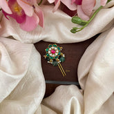 Premium Jadau Floral Juda Pin-Pearl- Aqua Green Beads-G13168