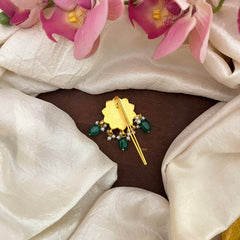 Antique Jadau Floral Juda Pin-Pearl-Green Beads-G13164