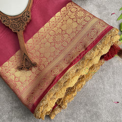 Vriksham Janhvi Kapoor Onion Pink Organza Saree-Aari Work Border-Handloom-VS4224