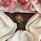 Unique Jadau Floral Juda Pin-Pearl-Green Beads-G13166