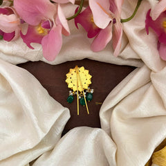 Unique Jadau Floral Juda Pin-Pearl-Green Beads-G13166