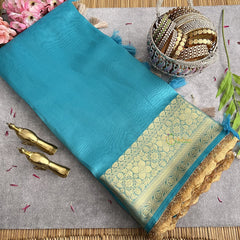 Vriksham Janhvi Kapoor Sky Blue Organza Saree-Aari Work Border-Handloom-VS4225