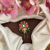 Premium Jadau Lotus Juda Pin-Pearl-Green Beads-G13167