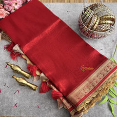 Vriksham Janhvi Kapoor Red Organza Saree-Aari Work Border-Handloom-VS4227
