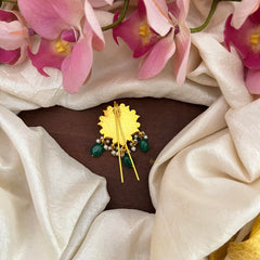 Premium Jadau Lotus Juda Pin-Pearl-Green Beads-G13167