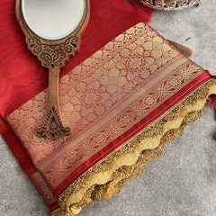 Vriksham Janhvi Kapoor Red Organza Saree-Aari Work Border-Handloom-VS4227