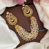 Premium Mayil Jada Billai with Pearl Maatil-Bun Billai-Red-G13097