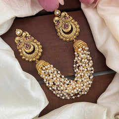 Premium Mayil Jada Billai with Pearl Maatil-Bun Billai-Red-G13097