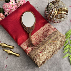 Vriksham Janhvi Kapoor Red Organza Saree-Lace Border-Handloom-VS4230