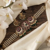 Vriksham Precious Kemp Flower High Neck Choker-Green Bead-Red Green-G15788