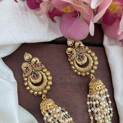 Premium Mayil Jada Billai with Pearl Maatil-Bun Billai-Red Green-G13098