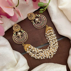 Antique Lakshmi Jada Billai with Pearl Maatil-Bun Billai-Red Green-G13081