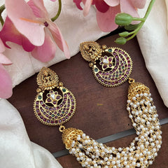 Antique Lakshmi Jada Billai with Pearl Maatil-Bun Billai-Red Green-G13081