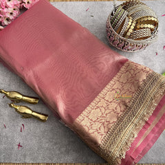 Vriksham Janhvi Kapoor Light Pink Organza Saree-Lace Border-Handloom-VS4235