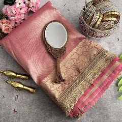 Vriksham Janhvi Kapoor Light Pink Organza Saree-Lace Border-Handloom-VS4235