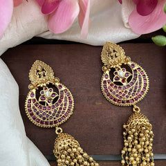 Antique Lakshmi Jada Billai with Golden Pearl Maatil-Bun Billai-Red-G13079