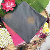 Vriksham Grey Squared Design With Gadwal Pink Border Semi Soft Silk Saree-VS4883