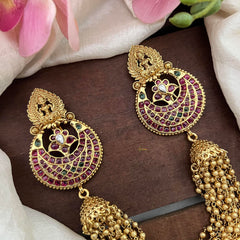 Antique Lakshmi Jada Billai with Golden Pearl Maatil-Bun Billai-Red Green-G13080