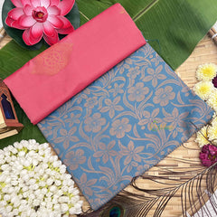 Vriksham Onion Pink With Blue Border Semi Soft Silk Saree-VS4887