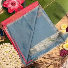 Vriksham Onion Pink With Blue Border Semi Soft Silk Saree-VS4887
