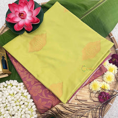 Vriksham Yellow Green With Peach Border Semi Soft Silk Saree-VS4886