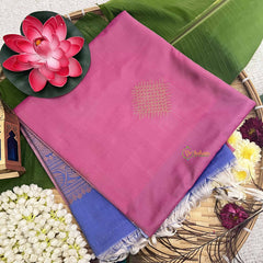 Vriksham Onion Pink Squared Design With Gadwal Blue Border Semi Soft Silk Saree-VS4875