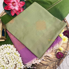Vriksham Olive Green Squared Design With Gadwal Peach Border Semi Soft Silk Saree-VS4874