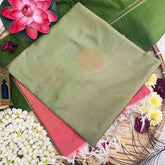 Vriksham Olive Green Squared Design With Gadwal Orange Border Semi Soft Silk Saree-VS4876