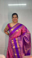 Vriksham Light Pink & Purple Border With Golden Zari Border Korvai Pure Silk Saree-VS4994