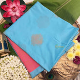 Vriksham Aqua Sky Squared Design With Gadwal Pink Border Semi Soft Silk Saree-VS4877