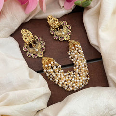 Peacock Jada Billai with Pearl Maatil-Bun Billai-Red-G13075