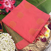 Vriksham Coral Pink With Butta & Green Border Semi Soft Silk Saree-VS4889