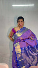 Vriksham Classic Lavender & Blue Border With Golden Zari Border Korvai Pure Silk Saree-VS4993