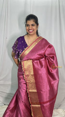 Vriksham Janhvi Kapoor Onion Pink Organza Saree-Aari Work Border-Handloom-VS4224