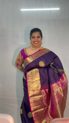 Vriksham Roya Dark Blue & Pink Border With Golden Zari Border Korvai Pure Silk Saree-VS4992