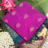 Vriksham Rani Pink With Leaf Golden Butta & Zari Work Teel Blue Border Semi Soft Silk Saree-VS4895