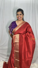 Vriksham Janhvi Kapoor Red Organza Saree-Aari Work Border-Handloom-VS4227